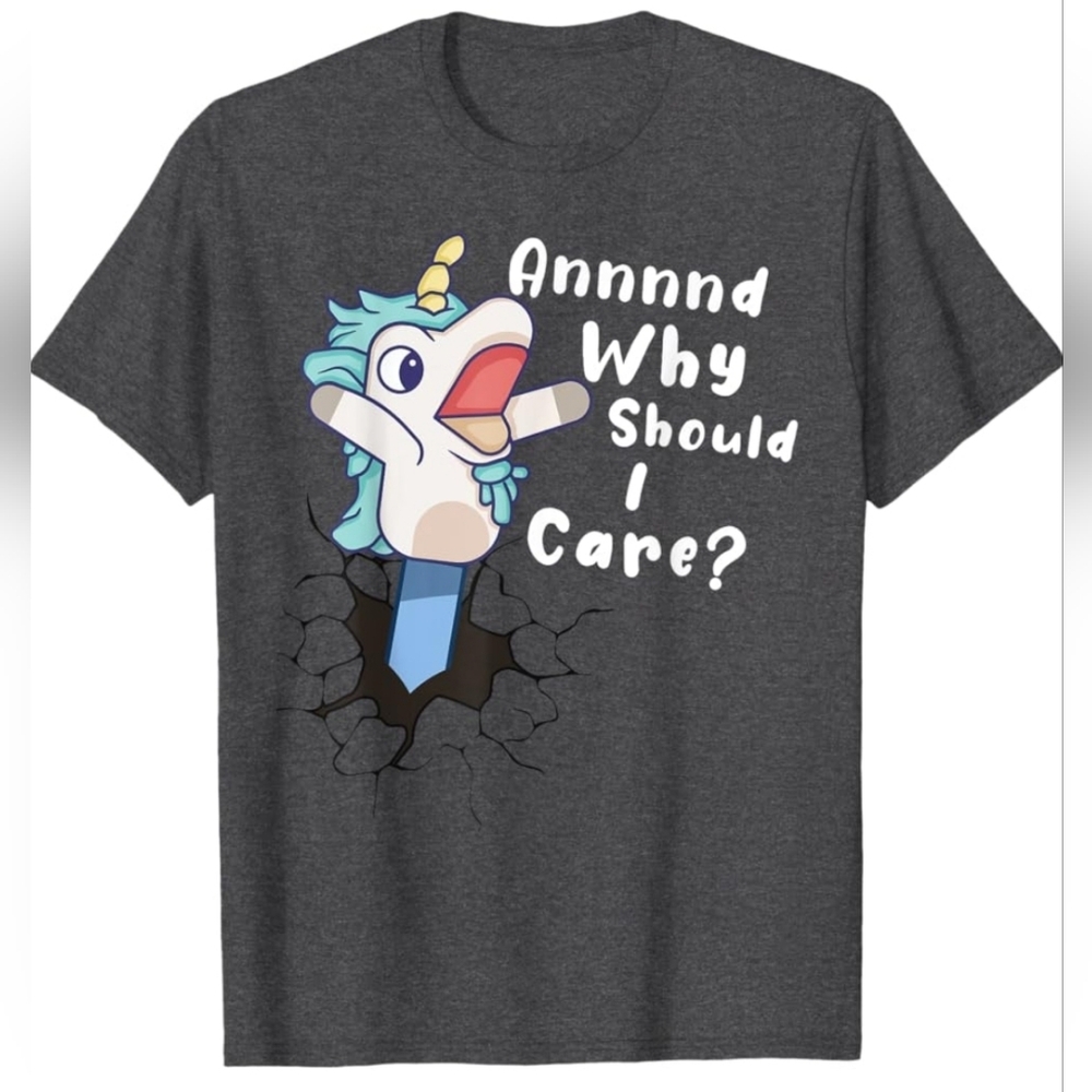 Gildan Charcoal Graphic Tee with Bluey Unicorn Design